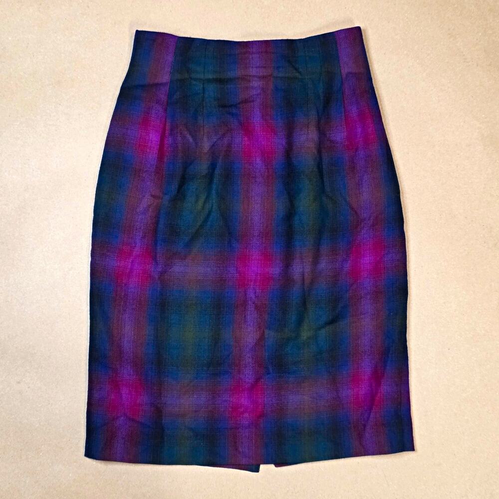 Vintage Lauren Ralph Lauren Plaid Worsted Wool Pencil Skirt Size 4 USA